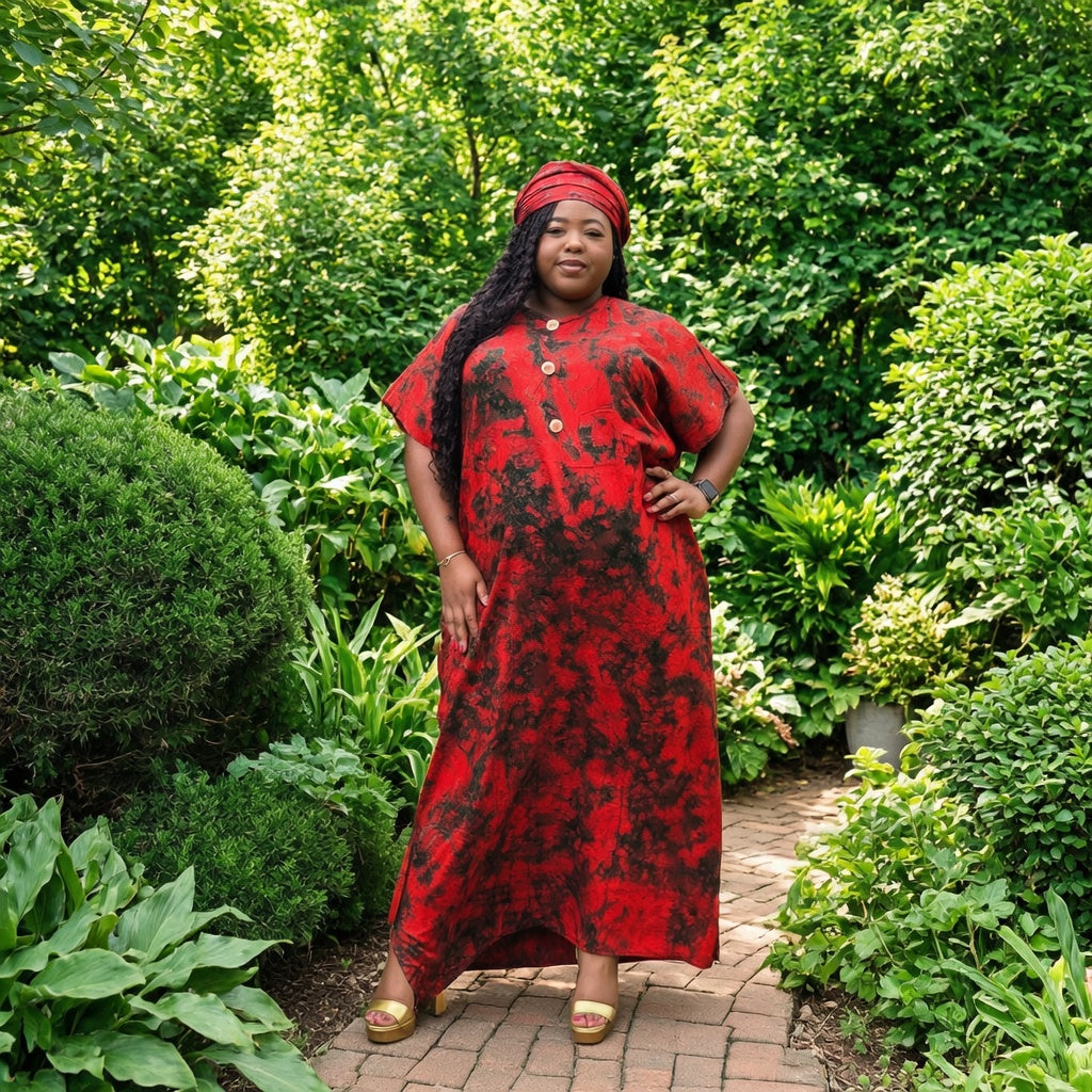 Full-length front view of The Crimson Caftan