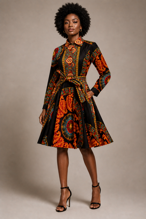 The Amber Medallion Shirt Dress, front view