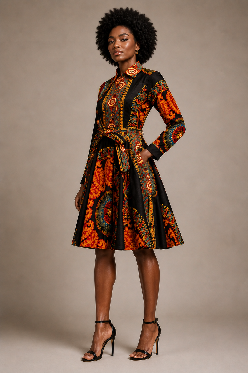The Amber Medallion Shirt Dress, side view